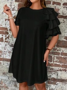 SHEIN Clasi Plus 1pc Ruffle Trim Dress - Black - View 6