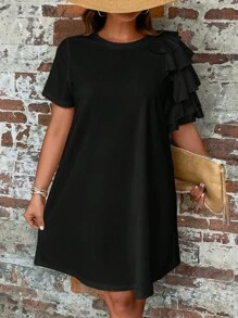 SHEIN Clasi Plus 1pc Ruffle Trim Dress - Black - View 7