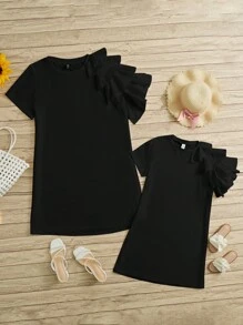 SHEIN Clasi Plus 1pc Ruffle Trim Dress - Black - View 9