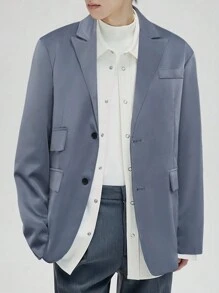 Manfinity Hypemode Men 1pc Lapel Collar Flap Pocket Button Front Blazer