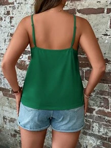 SHEIN LUNE 大碼拼接水溶蕾絲吊帶上衣 - 綠色 - 查看 3