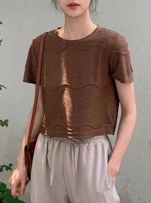 DAZY 素色紋理質感T恤 - 棕色 - 查看 10