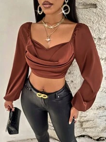 SHEIN Slayr Áo sơ mi nữ Vắt màu trơn Thanh lịch - Cà phê nâu - Xem 1
