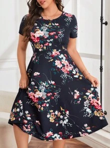 SHEIN Clasi 大碼印花A線洋裝 - 藏蓝色 - 查看 4