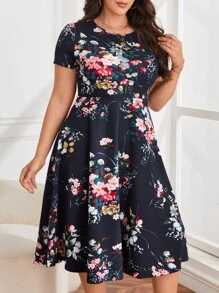 SHEIN Clasi 大碼印花A線洋裝 - 藏蓝色 - 查看 6