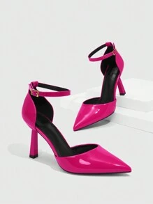 Giày cao gót Nữ màu trơn Dây đeo mắt cá chân Mốt - Màu Hồng Tươi - Xem 4