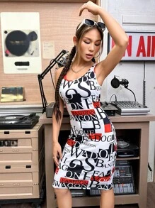 SHEIN Unity Letter Graphic Bodycon Dress - Multicolor - View 6