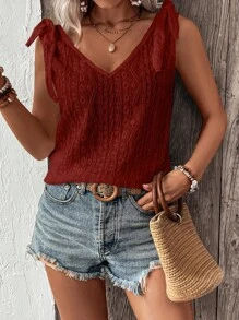 SHEIN LUNE 素色肩部打結背心上衣