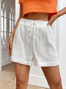 SHEIN EZwear Solid Knot Waist Wide Leg Shorts - White - View 1