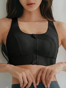 DAZY Zip Up Racer Back Sports Bra - Black - View 3