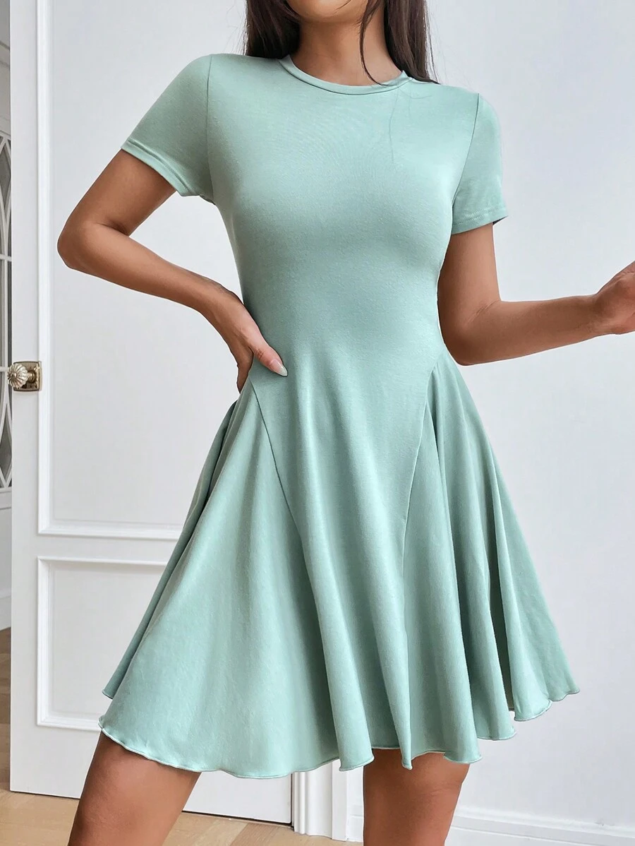 SHEIN EZwear 素色A-線連衣裙 - 薄荷綠 - 查看 1