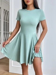 SHEIN EZwear 素色A-線連衣裙 - 薄荷綠 - 查看 5