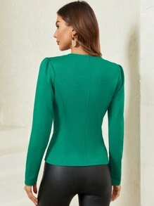 SHEIN Clasi 素色前紐扣夾克 - 綠色 - 查看 4