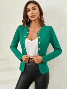 SHEIN Clasi 素色前紐扣夾克 - 綠色 - 查看 6