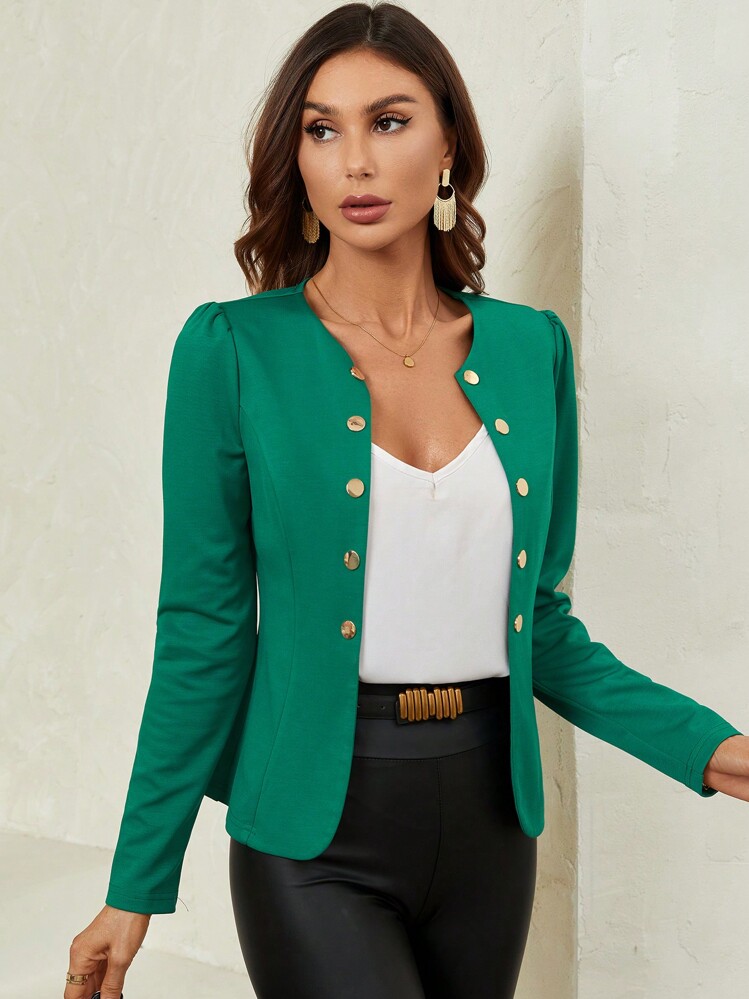 SHEIN Clasi Cazadora unicolor con botón delantero - Verde - Añade 7