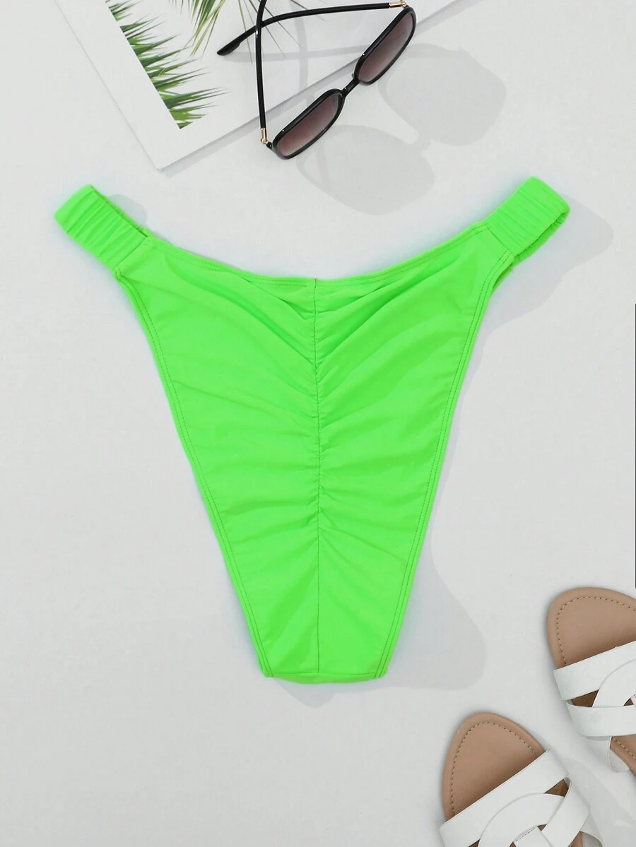 SHEIN Swim Curve Plus Neon Ruched Bikini Bottom Bathing Suit For Summer