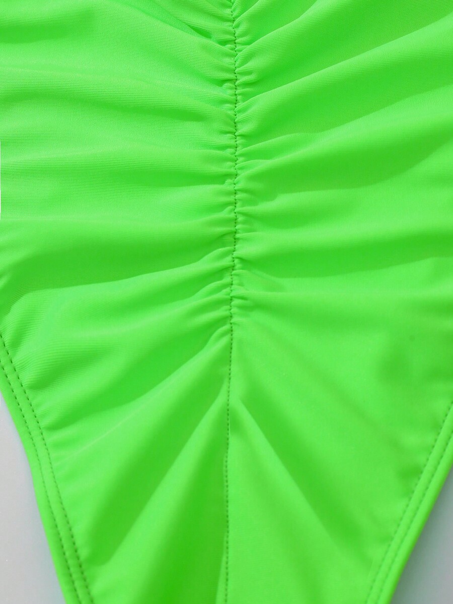 SHEIN Swim Curve Plus Neon Ruched Bikini Bottom Bathing Suit For Summer