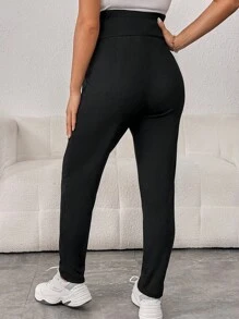 SHEIN Quần dành cho Bà bầu màu trơn Giải trí - màu đen - Xem 2