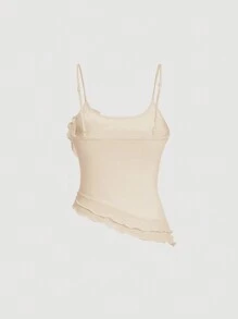 SHEIN MOD 3D Rosette Frill Trim Asymmetrical Hem Cami Top - Beige - View 2