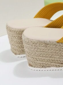 Ladies' Yellow Vacation Style Handmade Espadrille Wedge Sandals - Yellow - View 3