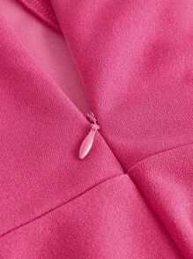 SHEIN MOD Áo liền quần nữ Thắt lưng Dây kéo Thùa khuyết màu trơn Giải trí - Màu Hồng Tươi - Xem 4