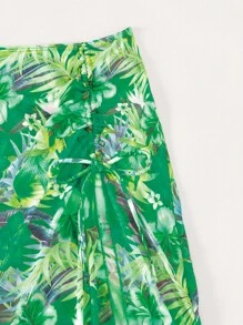滿版熱帶圖案掛脖比基尼泳裝附沙灘裙 - 綠色 - 查看 5
