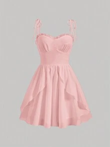 SHEIN MOD Solid Frill Trim Cami Dress - Baby Pink - View 1