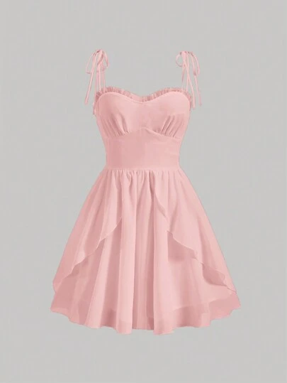 SHEIN MOD Solid Frill Trim Cami Dress
