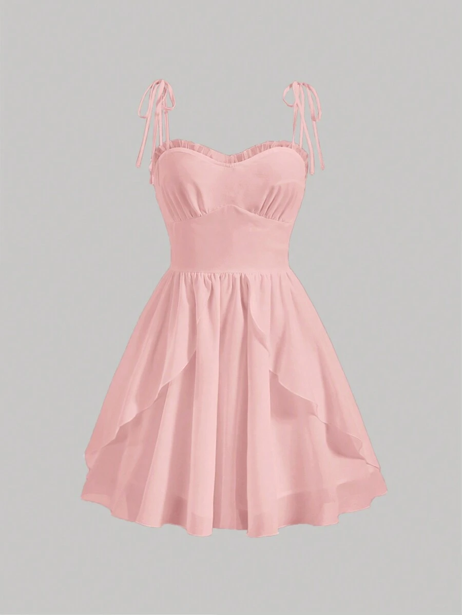 SHEIN MOD Solid Frill Trim Cami Dress - Baby Pink - View 1