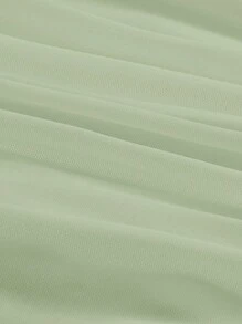 SHEIN MOD Square Neck Ruched Hanky Hem Green Square Neck See-Through Bell Sleeves Tee - Lime Green - View 3