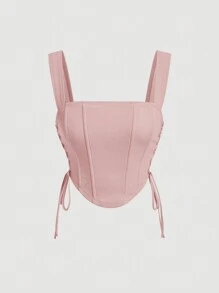 SHEIN MOD Lace Up Side Curved Hem Wide Straps Top - Baby Pink - View 1