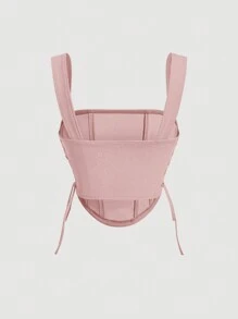 SHEIN MOD Lace Up Side Curved Hem Wide Straps Top - Baby Pink - View 3