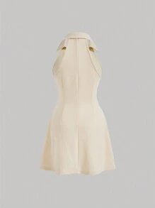 SHEIN MOD Đầm màu trơn Giải trí - Màu be - Xem 2