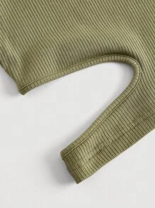 SHEIN MOD 側邊鏤空短款背心 - 橄欖綠 - 查看 4