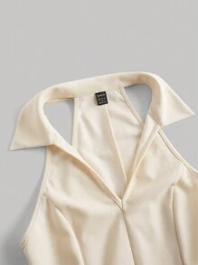 SHEIN MOD Đầm màu trơn Giải trí - Màu be - Xem 3
