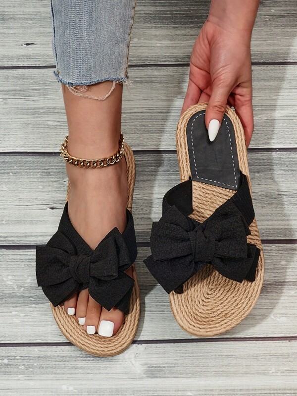 Butterfly Decorated Flat Sandals With Black Toe Strap