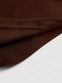 SHEIN MOD Cut Out Mock Neck Tee - Coffee Brown - View 4