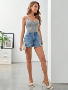 SHEIN Frenchy Top de tirantes ribete con encaje - Gris Claro - Ver 6