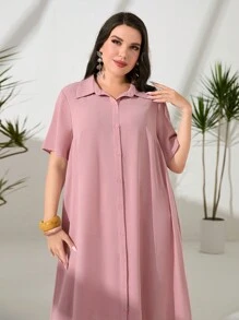 Mulvari 大碼雙色荷葉邊襯衫洋裝 - 藕粉色 - 查看 5