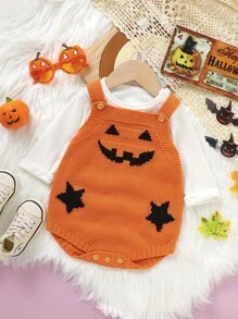 Baby Girl 1pc Halloween Pattern Knit Bodysuit - Orange - View 1
