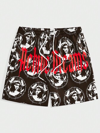 Street Life Männer Shorts mit Buchstabe & Figur Grafik, Tunnelzug,