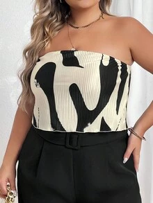 SHEIN Privé 大碼圖案印花抹胸上衣 - 彩色 - 查看 4