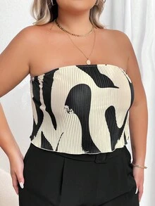 SHEIN Privé 大碼圖案印花抹胸上衣 - 彩色 - 查看 6