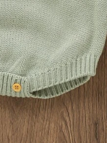 女嬰紐扣細節針織連體衣和帽不帶T恤 - 薄荷綠 - 查看 3