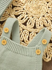 女嬰紐扣細節針織連體衣和帽不帶T恤 - 薄荷綠 - 查看 4