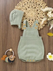 女嬰紐扣細節針織連體衣和帽不帶T恤 - 薄荷綠 - 查看 5