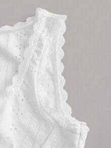 SHEIN Frenchy Knot Front Lace Trim Eyelet Embroidery Tank Top - White - View 3