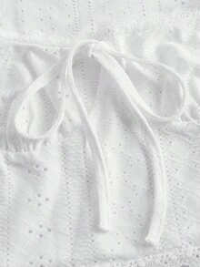 SHEIN Frenchy Knot Front Lace Trim Eyelet Embroidery Tank Top - White - View 4