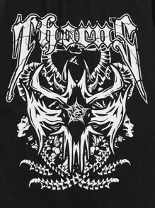 ROMWE MEN Goth 男士棉字母圖案T恤 - 黑色 - 查看 4