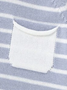 Baby Girl Striped Pattern Raglan Sleeve Pocket Patched Jumper - Dusty Blue - View 3